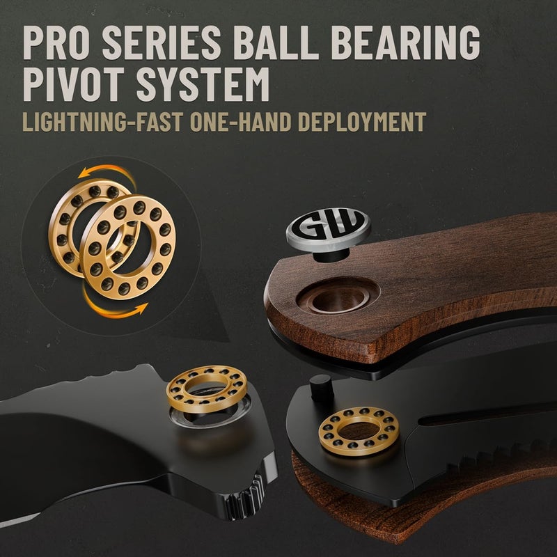 GOOD WORKER Legal Pocket Knife - 2.95" D2 Steel Sharp Blade - Dark Guibourtia Wood Handle, Ball Bearing Pivot- Folding Knives with Pocket Clip - Perfect for EDC, Camping, Survival - Gifts for Men - 6700 V - Image 4